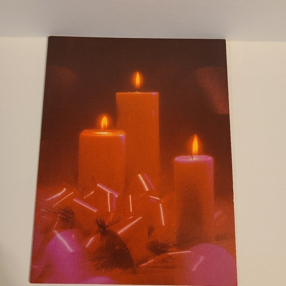 Vintage Forget Me Not Hazy Red Candle and Bow Christmas Card - New